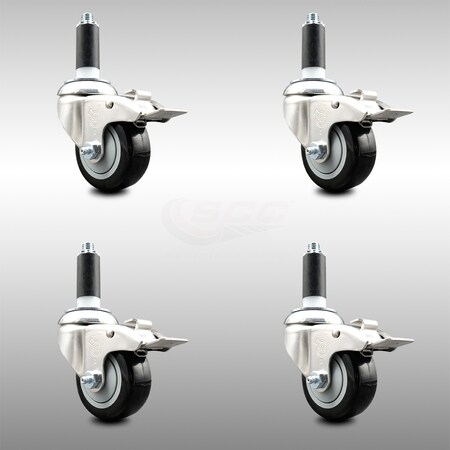 Service Caster 3.5 Inch 316SS Black Poly Swivel 1-1/8 Inch Expanding Stem Caster Set Lock Brake SCC-SS316TTLEX20S3514-PPUB-BLK-118-4
